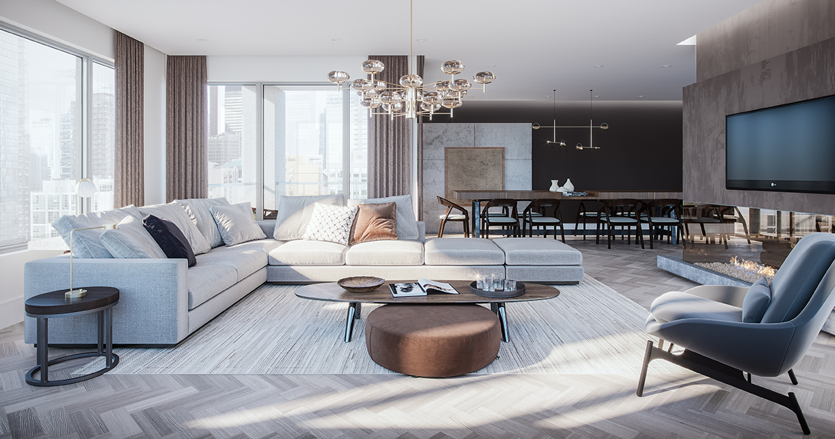 20190429_Building C Interior - Suite #2Z+F - Living 1 The Well Luxury condos in Toronto